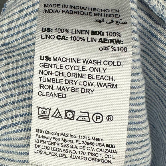 Chico's Pants Women Size 2P/US 12 Petite Linen White Blue Stripe TINY FLAW - Picture 4 of 9